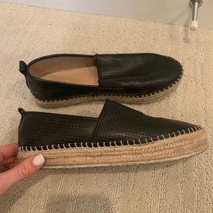 Black leather slip on espadrille sneakers